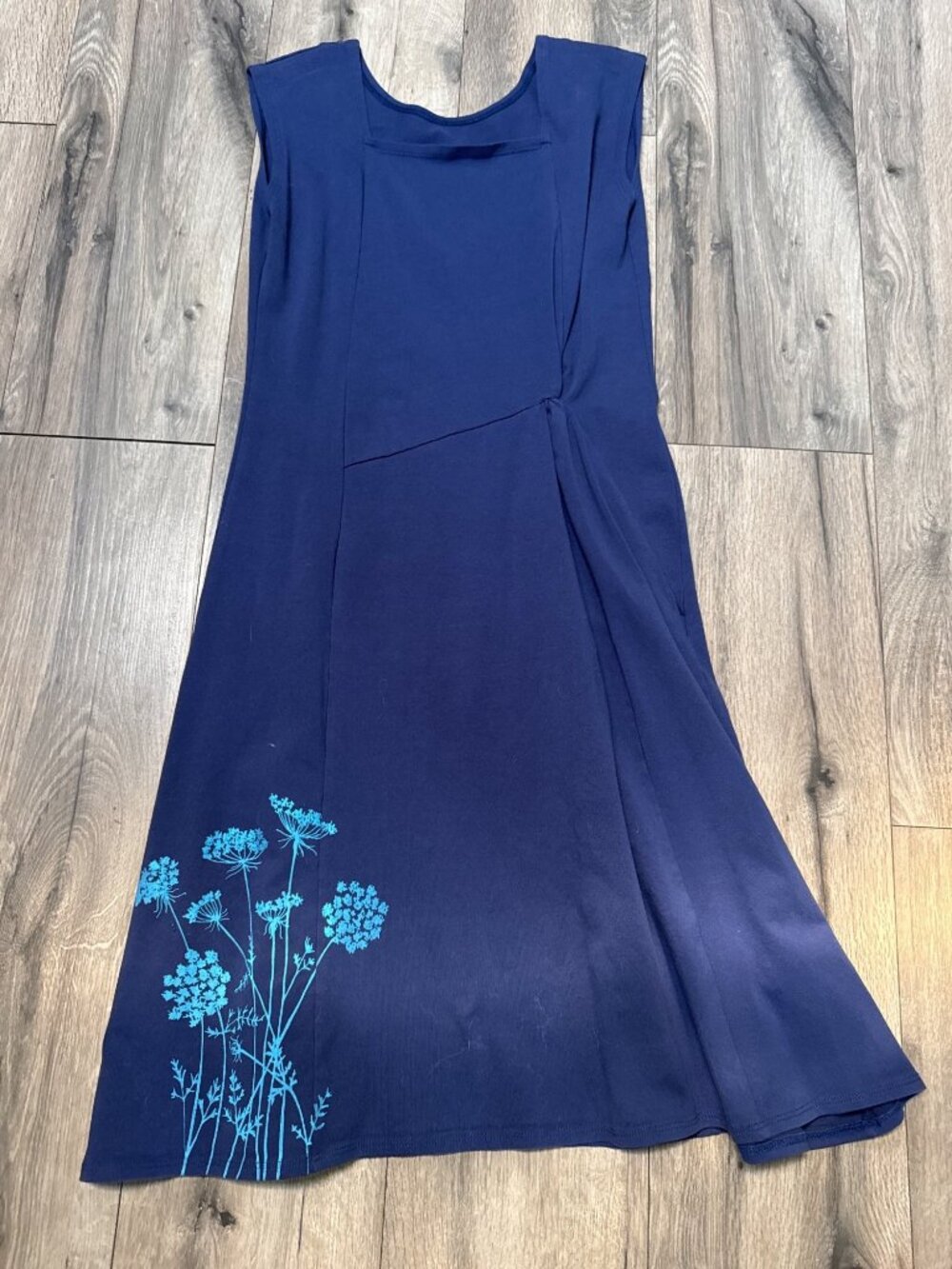 90s Y2K S Navy Blue Wildflower Graphic Midi Dress Organic Cotton Whimsygoth Cot